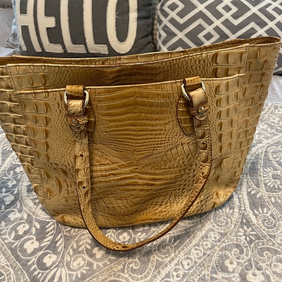 Brahmin Lena Purse crocodile embossed leather satchel tan beige brown - Picture 3 of 9
